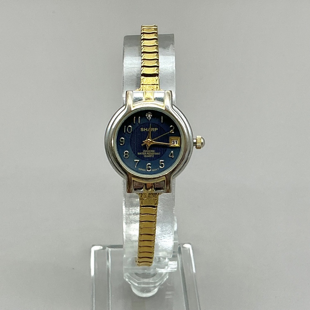 Sharp Watch Womens SHP116 Blue Dial Two Tone Date 25mm 6" Vintage NEW BATTERY